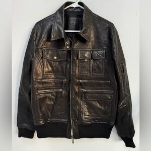 Tod’s Black Leather Jacket Size Large